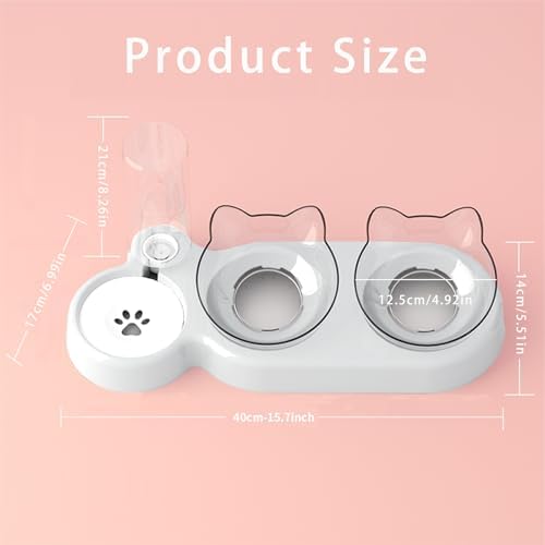 Marchul Raised Three Cat Dishes for Food and Water, Pet Feeding Bowls with Automatic Water Bottle - Image 2