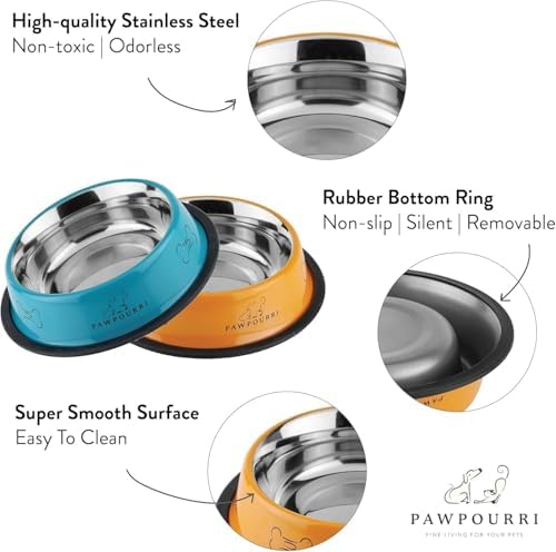 Stainless Steel Dog Bowl Pack of 2, Food & Water Bowl for Dogs, Durable Dog Feeding Bowl, Bowls for Medium Dogs, Easy to Clean, Anti-Skid Pet Bowl 24 oz (Black & Blue) - Image 7