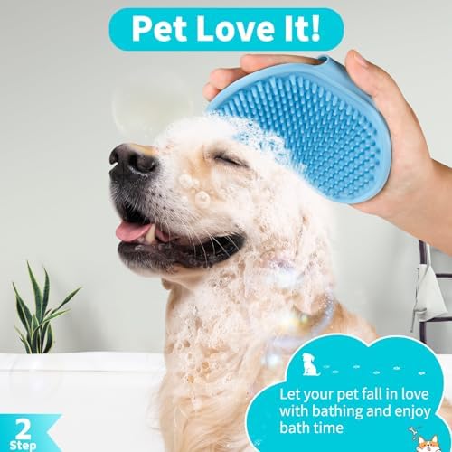 Comotech 3-in-1 Dog Grooming Brush | Adjustable Handle Shampoo Brush & Scrubber for Short & Long Haired Dogs & Cats (Blue Pink Blue) - Image 4