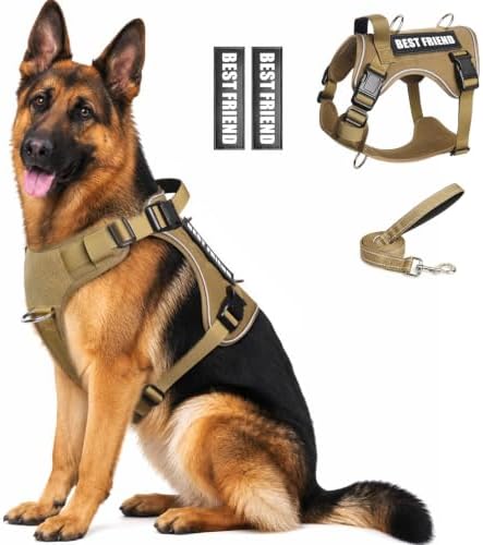 WINSEE No Pull Tactical Dog Harness with Leash Set with 2 Patches by WINSEE