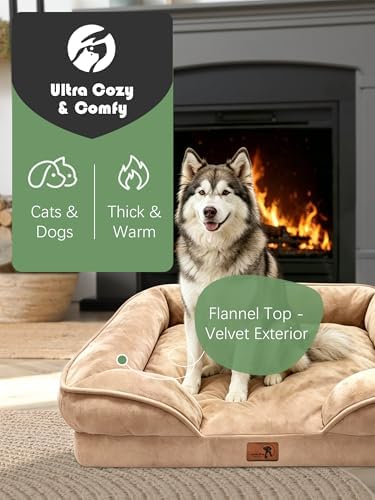Spotted Play Orthopedic Dog Bed with Sides - Sofa Beds for Extra Large Dogs, Supportive Foam Pet Couch Bed with Washable Removable Cover, Waterproof Lining and Non-Slip Bottom, Brown - XL-Plus - Image 2