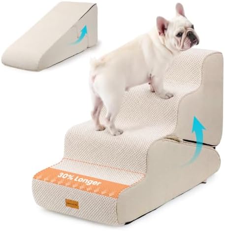 Gardner Pet Dog Stairs for Small Dogs 22" H, 2 in 1 Transformable 4-Step Pet Stairs and Dog Ramp for Couch Bed (23-27 in), Adjustable Pet Steps Beige by GardnerPet
