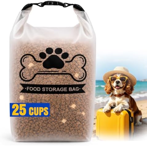 Airtight Dog Food Storage Bag 25-Cup with Roll-Top Closure by GNEOCO