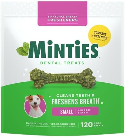 Minties Dog Dental Bone Treats, Tiny/Small 5-25 lbs, 120 Ct by Minties