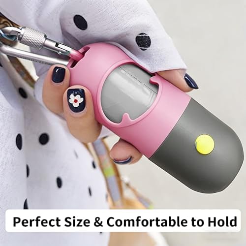 Dog Poop Bag Dispenser with Built-in LED Flashlight and Metal Clip for Leash, Pet Waste Bag Holder, Dog Walking Accessory (Pink) - Image 4