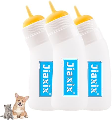 3 Pack Kitten Silicone Nursing Bottle,Silicone Feeding Nipple, Reusable Newborn Kitten Supplies, Suitable for Feeding Kitten, Puppy, Rabbit, Hamster (Yellow, Medium) by JiaxixofPetSupplies