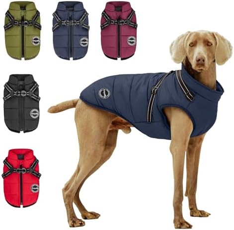 Warm Dog Winter Coat, Dog Cold Weather Jacket with Built-in Harness, Reflective & Adjustable Comfortable Pet Vest, Windproof Apparel for Small Medium Large Dogs (Navy) by Aimydog