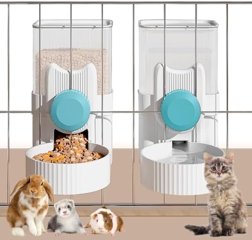 kathson Rabbit Feeder,Bunny Water Bottle Dispenser,Pet Cage Food Bowl,Blue by kathson