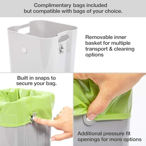 PetFusion Portable Cat Litter Disposal; Innovative Dog Poop Trash Can with Locking Handle, included Deodorizer; Built-in Poop Bag Holder; With 10 Waste Bags; White and Black - Image 5