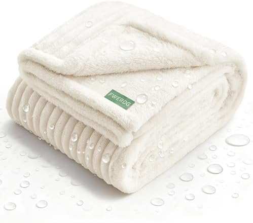 Waterproof Twin Blanket for Bed - Washable Large Dog Blankets for Bed Protector, Thick Cozy Fleece Calming Pet Blankets for Indoors & Outdoors, Cream, 60"x80" by Fwerdg