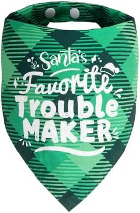 Christmas Dog Bandanas Naughty & Nice List Print - Santa's Favorite Trouble Maker - Pet Holiday Scarf Costume Gift, Green Plaid, Medium & Large Breed, 25-75lbs by ICEMOOD