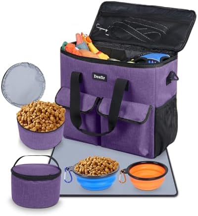 Dog Travel Bag - Dog Travel Kit for a Weekend Away Set Includes Pet Travel Bag Organizer for Accessories, 2 Collapsible Bowls, 2 Travel Food Container by Handor