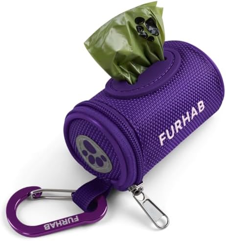 FURHAB Dog Poop Bag Holder for Leash with Carabiner Clip Soft Fabric by FURHAB