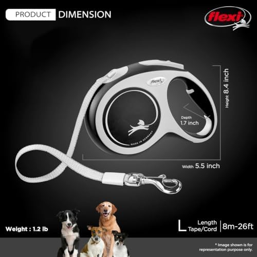 FLEXI® Comfort Nylon Tape Retractable Dog Leash, Large, 26 ft - Grey/Black - Image 2
