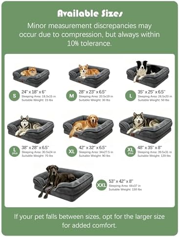 Spotted Play Orthopedic Dog Bed with Sides - Sofa Beds for Extra Large Dogs, Supportive Foam Pet Couch Bed with Washable Removable Cover, Waterproof Lining and Non-Slip Bottom, Dark Grey - XXL - Image 7
