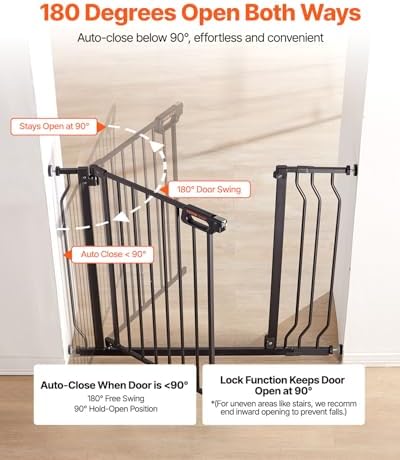 VEVOR Baby Gate, 29.5-37 in Adjustable Width, 30in High Dog Gate, Easy Step Walk Thru, Auto Close, Child Pet Security, with Pressure Mount Kit and Wall Mount Kit, for Stairs Doorways and House, Black - Image 4