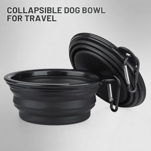 Dog Bowl Pet Collapsible Bowls, 2 Pack Collapsible Dog Water Bowls for Cats Dogs, Portable Pet Feeding Watering Dish for Walking Parking Traveling with 2 Carabiners (Small, Black+Black) - Image 2
