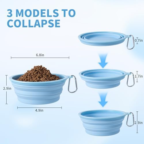 SLSON Collapsible Dog Bowl, 2Pack Macaron Color Pet Travel Bowls Silicone Foldable Water Feeder Dish for Small to Large Dogs Cat Walking Hiking Camping (Macaron Blue and Light Grey, Large) - Image 5