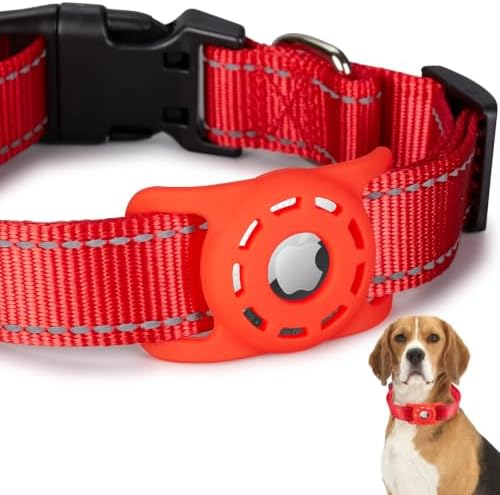 Reflective Dog Collar, Compatible with AirTag, Nylon Pet Cat Puppy Collar for Small, Medium, Large, and Extra Large Dogs by Animire