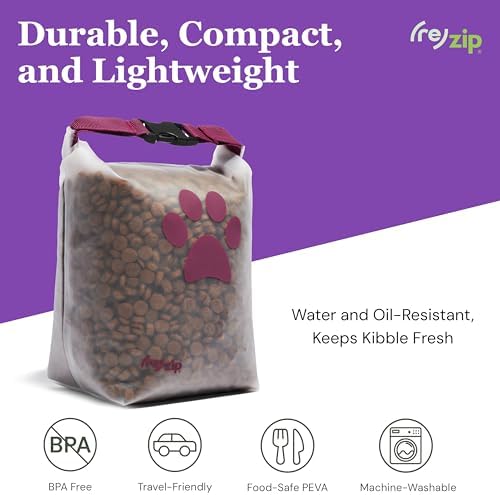 (re) zip Pet Food Storage Bag & Kibble Carrier, 14-Cup Roll Top, Magenta - Image 3