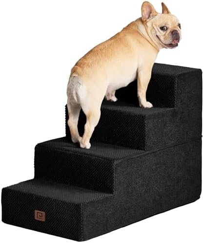 EHEYCIGA Dog Stairs for Bed 20" H, 4-Step Extra Wide Dog Steps, Black by EHEYCIGA
