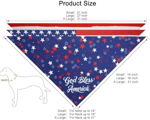 American Flag Dog Bandanas 3 Pack Large, 4th of July Patriotic Pet Scarf for Independence Day Memorial Day, Red White Blue Holiday Outfit for Medium to Large Dogs - Image 2