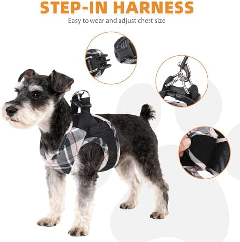 KOOLTAIL Small Dog Harness and Leash Set, Cute Puppy Harness, Step in No Pull Soft Mesh Pet Vest Harness Collar for Small Size Dogs Cats Boy Girl, Plaid Dog Halters for Outdoor Walking, Beige S - Image 4