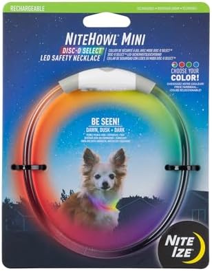 Nite Ize NiteHowl Rechargeable LED Safety Necklace - Disc-O Select - High-Visibility Collar for Nighttime - 360-Degree Illumination & Customizable Fit - Color Changing - Weather Resistant - Mini by NiteIze