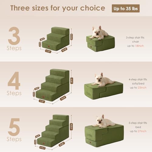 EHEYCIGA Dog Stairs for High Bed 22.5" H, 5-Step Dog Steps, Olive Green - Image 2