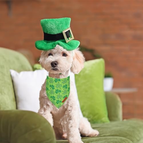 ADOGGYGO St. Patrick's Day Dog Bandana, Green Shamrock Pet Scarf, Adjustable Fit Saint Patrick Bandanas for Small Dogs (Small) - Image 3