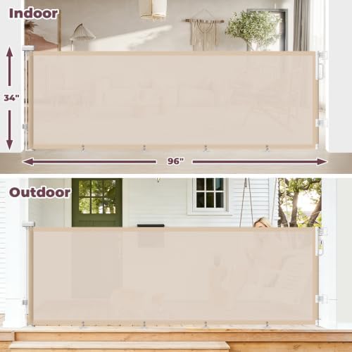 96" Retractable Baby Gate, Long Mesh Dog Gate for Garage Deck Porch - Image 2