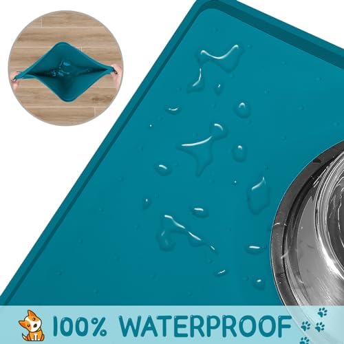 MateeyLife Silicone Cat & Dog Food Mat for Floors Waterproof, Anti-Slip Dog Bowl Mats for Food and Water, Pet Feeding Mats with Lip to Prevent Spills, Pet Placemat for Messy Drinkers to Protect Floors - Image 4