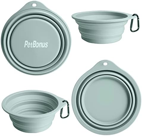 PetBonus 2-Pack Silicone Collapsible Dog Bowls, BPA Free Dishwasher Safe, Portable Foldable Expandable Travel Bowl, Food Water Feeding Cup Dish for Dogs Cats with 2 Carabiners (Turquoise, Tan) - Image 2