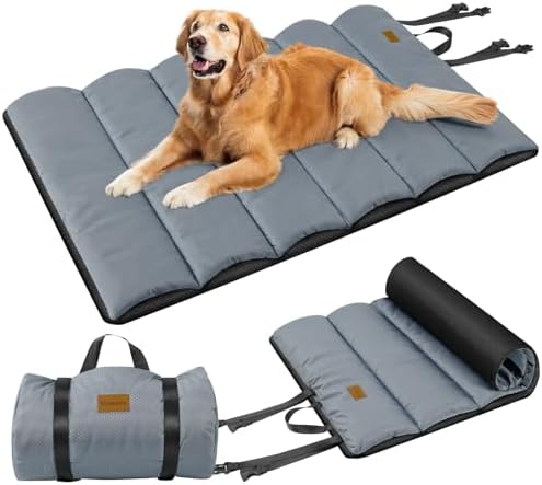 Gimars Upgraded Thickened Outdoor Dog Bed with Waterproof Film, Easy to Roll Up with Buckle, Large Travel Pet Bed for Medium & Large Dog, Portable, Foldable, Washable for Camping,Traveling by Gimars