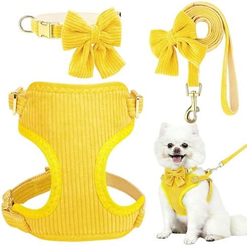 Small Dog Collar Harness and Leash Set, Dog Harness no Pull with Bowtie, Breathable Cotton Adjustable Pet Puppy Harness, Easy Walk Dog Harness, M(16-21") by Unknown