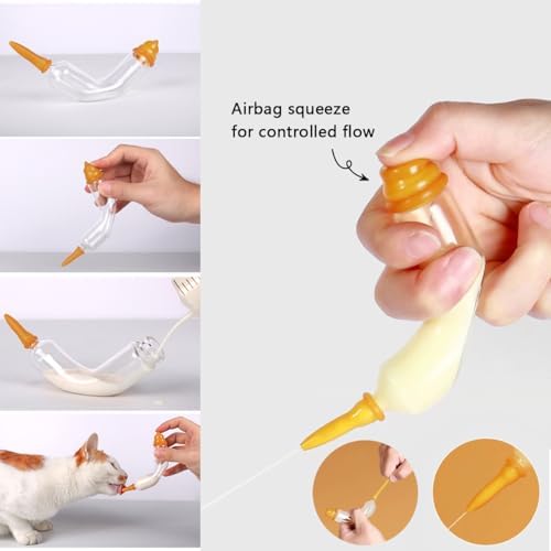 Pet Feeding Bottle | Adjustable Flow Nipples 1-2-3 Holes + Press Valve |Includes 3 Nipples & Cleaning Brush | Easy to Grip Kit for Kittens & Puppies (Banana-Shaped Milk Bottle Set(5 Piece)) - Image 3