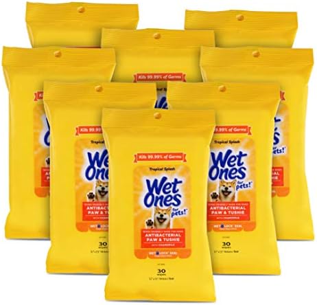 Wet Ones for Pets Paw and Tushie Dog Wipes, Tropical Splash, 30 Ct, 8-Pack by WetOnes