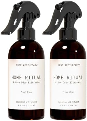 Muse Apothecary Home Ritual Active Odor Eliminator Spray - Furniture Deodorizer Spray & Bathroom Odor Eliminator for Home - Essential Oil Air Freshener - 4oz, Fresh Linen by MuseApothecary