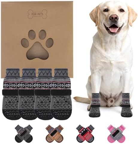 KOOLTAIL Dog Socks to Prevent Licking Paws for Hardwood Floors Anti Slip,Warm Winter Pet Boots&Paw Protector with Grippers,Double Sides Puppy Shoes Booties for Small Medium Large Senior Dogs M by KOOLTAIL
