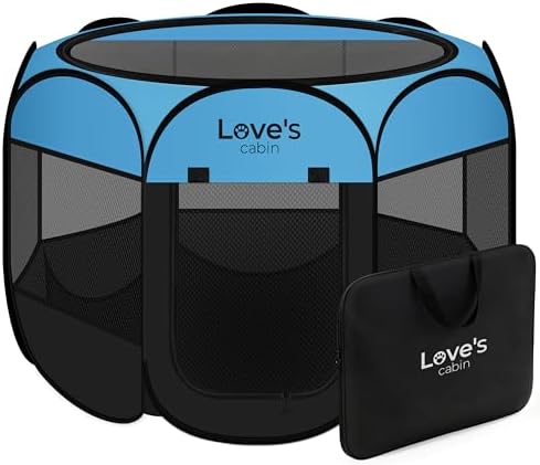 Love's cabin Pet Puppy Dog Playpen, Large Dog Tent Crates Cage Indoor/Outdoor, Portable Playpen for Cat, Foldable Pop Up Dog Kennel Playpen with Carring Case, Removable Zipper Top, Blue by Lovescabin