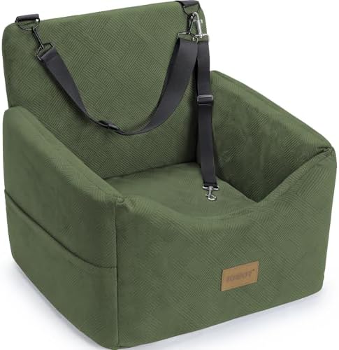 JOEJOY Dog Car Seats for Small Medium Dogs Under 35lbs, Dog Booster Seat with Detachable Washable Cover and Cushion, Memory Foam Pet Car Seat with Safety Belt and Storage Pockets (GN) by JOEJOY