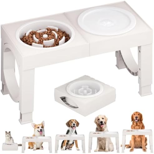 XIAZ Elevated Dog Bowls Large Breed Raised Dogs Bowl Stand Large/Medium Sized Dog Slow Feeder Dogs Bowls Food Water Stands 5 Heights Adjustable 9/11/12/14in Pet Feeder Dish Station by XiaZPet