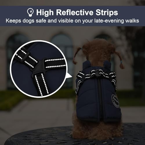 Warm Dog Winter Coat, Dog Cold Weather Jacket with Built-in Harness, Reflective & Adjustable Comfortable Pet Vest, Windproof Apparel for Small Medium Large Dogs (Navy) - Image 6