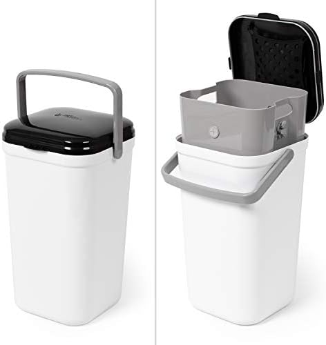 PetFusion Portable Cat Litter Disposal; Innovative Dog Poop Trash Can with Locking Handle, included Deodorizer; Built-in Poop Bag Holder; With 10 Waste Bags; White and Black by PetFusion