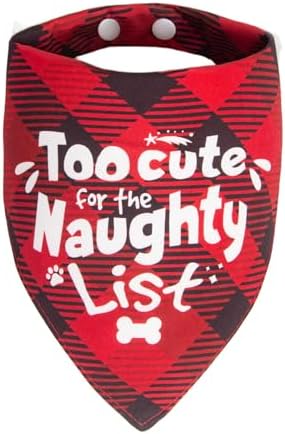 Christmas Dog Bandanas Naughty & Nice Idea Funny Holiday Stocking Pet Scarf Gifts - Too Cute for the Naughty List, Red Plaid, Medium & Large Breed, 25-75lbs by ICEMOOD
