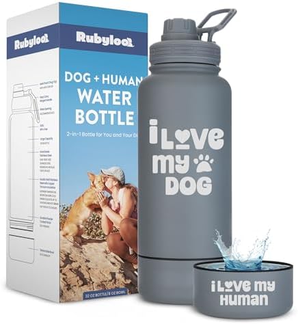 Rubyloo Dog Mom Essentials Bundle - Puffer Tote with Storage Containers (Beige) and 32 oz Water Bottle with Detachable Bowl (I Love My Dog) - Travel Bag and Hydration Set - Image 5