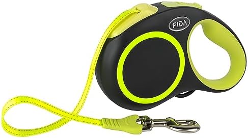 Fida Retractable Dog Leash, Reflective 16ft Heavy Duty Pet Walking Leash for Medium/Large Dog up to 44 lbs, Tangle Free. One-Hand Brake (Medium, Neon Yellow) by Fida