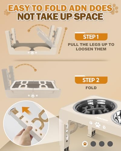 Jovrun Elevated Dog Bowls for Medium Large Size Dogs, Non-Slip Dog Feeder with 1*Stainless Steel Dishes & 1*Slow Feeder Bowl, 5 Heights Adjustable Raised Bowls to 3.15″-8.66″-9.84″-11.02″-12.2″ - Image 6