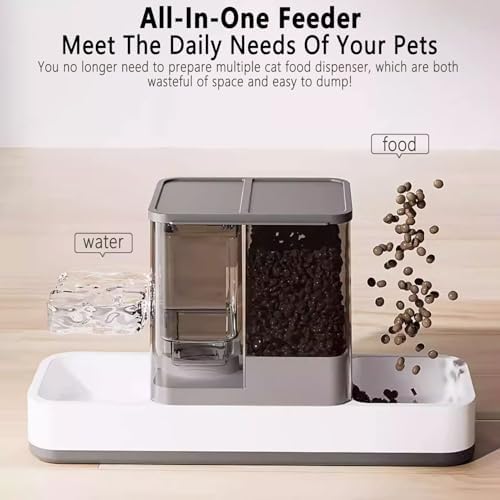 kathson Gravity Cat Food and Water Dispenser Automatic Dog Feeder Waterer 2 in 1 Auto Pet Food and Water Bowl Set Self Feeding for Puppy Kitten，Grey - Image 3