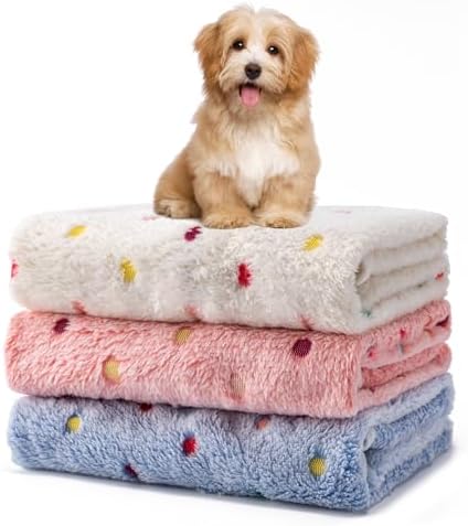 1 Pack 3 Blankets Fluffy Premium Fleece Soft Pet Blanket Flannel Throw for Cat Dog Puppy (Small 23x16'', Dot-White/Pink/Blue) by Unknown